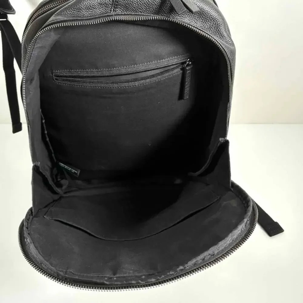 Au Printemps Paris Black Leather Backpack - Laptop Sleeve - Padded Straps